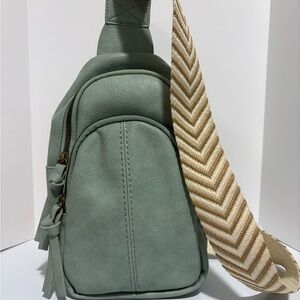 Mint Green Sling Bag with Chevron Strap